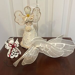 Crochet Lace Angel Holiday Ornament Decoration Set of 3 Bundle Vintage